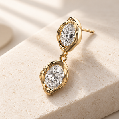 AI design preview — Melt Oval Diamond Drop Earring, three-quarter view, single earring