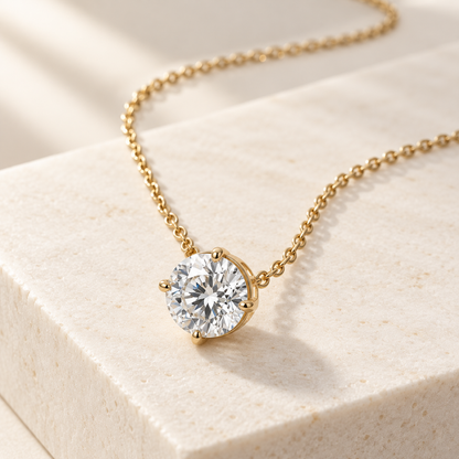 AI design preview — Meridian Round Diamond Pendant Necklace, three-quarter view
