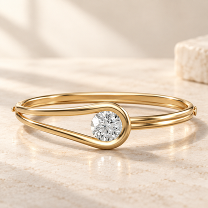 AI product preview of Embrace Round Diamond Bangle in yellow gold, front view