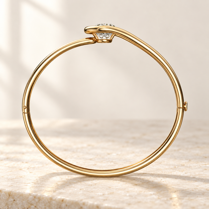 AI product preview of Embrace Round Diamond Bangle in yellow gold, structural side profile