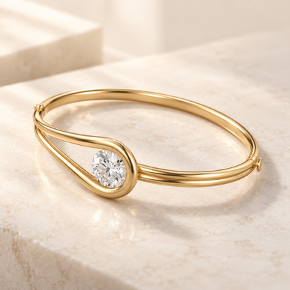 AI product preview of Embrace Round Diamond Bangle in yellow gold, three-quarter view