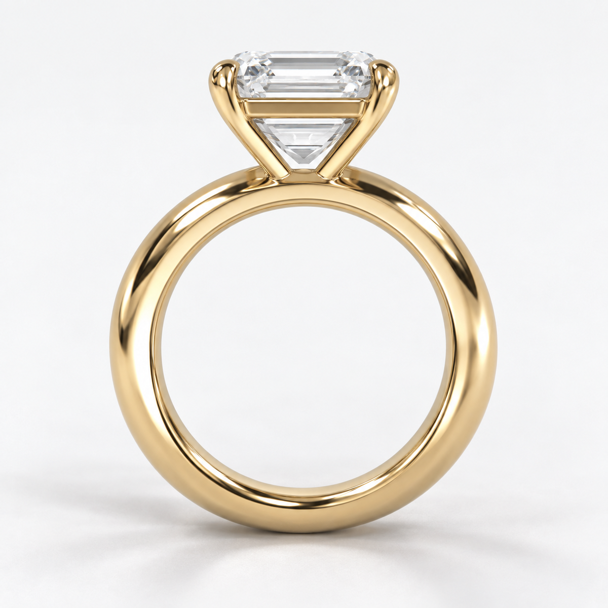 Solara Asscher Domed Solitaire Ring in yellow gold, true structural side view — AI design preview