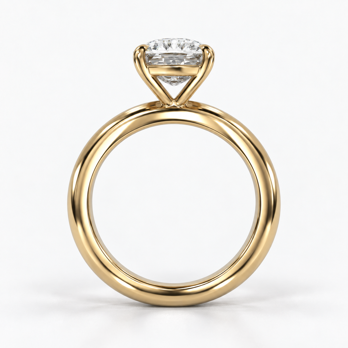 Solara Elongated Cushion Domed Solitaire Ring in yellow gold, true structural side view — AI design preview