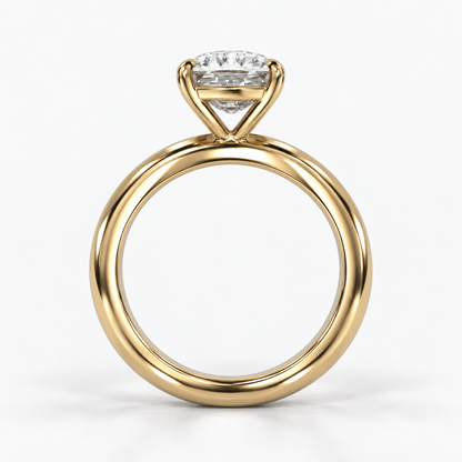 Solara Elongated Cushion Domed Solitaire Ring in yellow gold, true structural side view — AI design preview