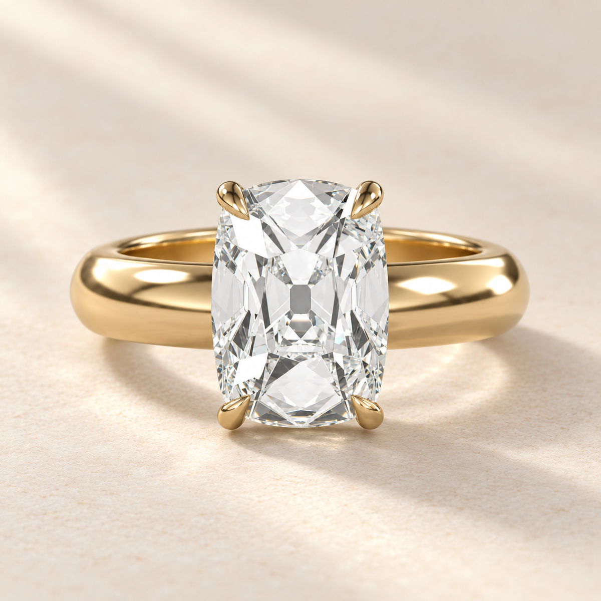 Solara Old Mine Domed Solitaire Ring in yellow gold, front view