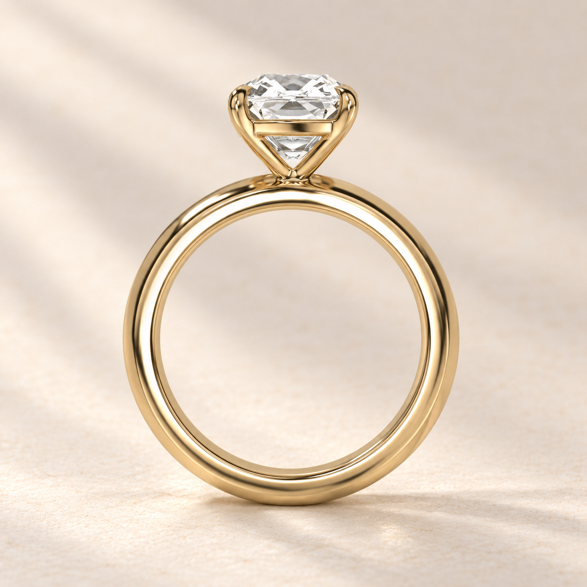 Solara Old Mine Domed Solitaire Ring in yellow gold, profile view