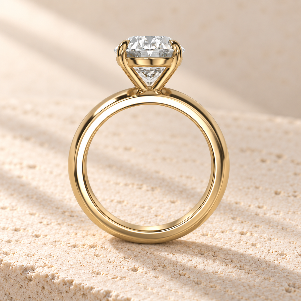 Solara Oval Domed Solitaire Ring in yellow gold, side view — AI design preview