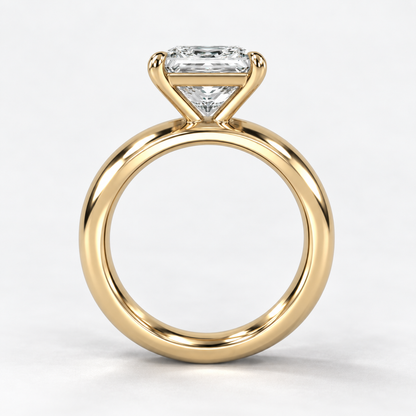 Solara Princess Domed Solitaire Ring in yellow gold, true structural side view — AI design preview