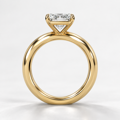 Solara Radiant Domed Solitaire Ring in yellow gold, true structural side view — AI design preview