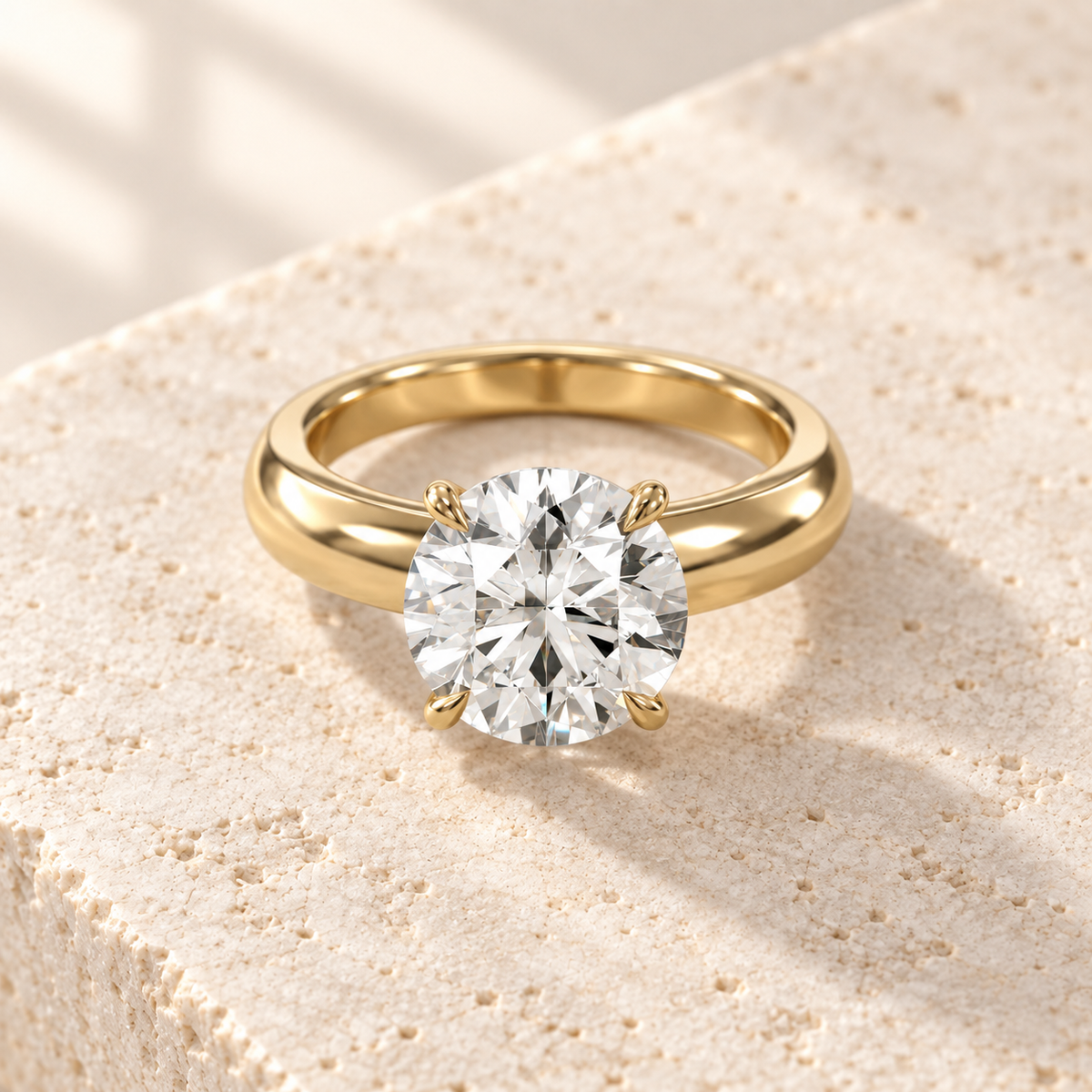 Solara Round Domed Solitaire Ring in yellow gold, elevated top view — AI design preview