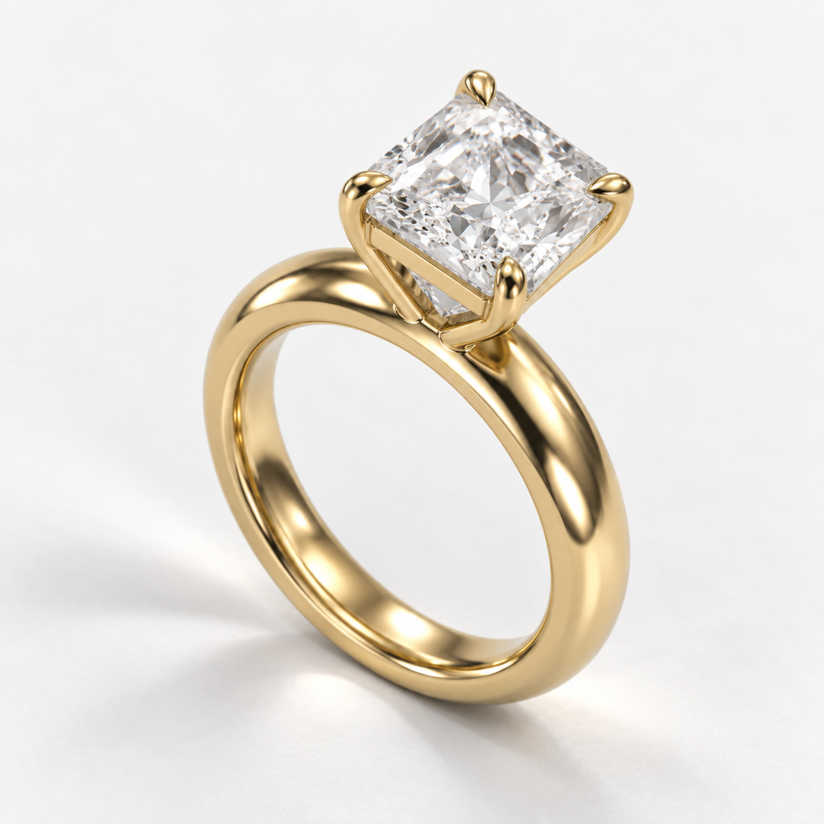 Solara Square Radiant Domed Solitaire Ring in yellow gold, elevated opposite three-quarter view — AI design preview