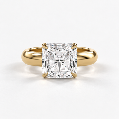 Solara Square Radiant Domed Solitaire Ring in yellow gold, straight-on front view — AI design preview